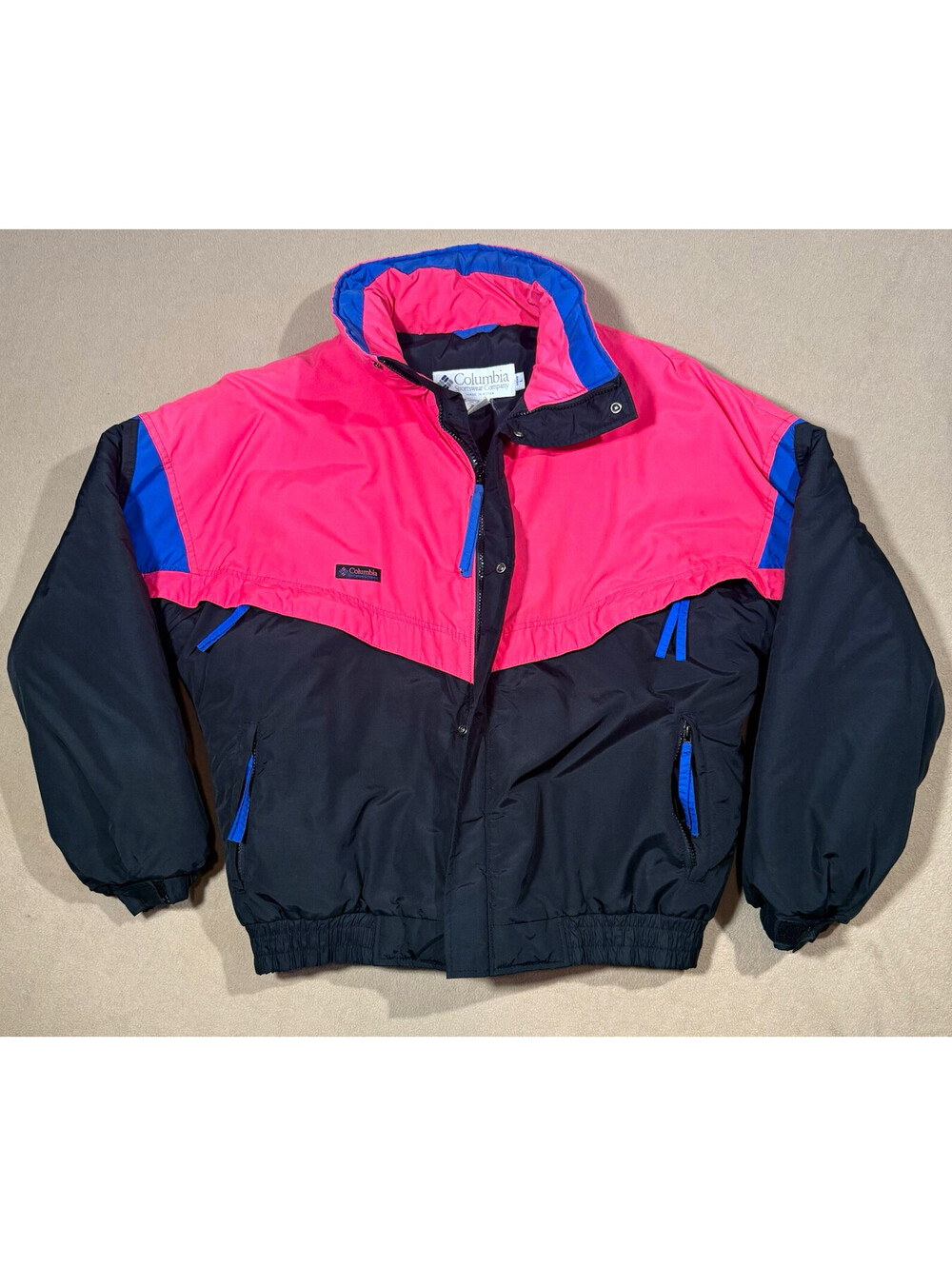 VintageColumbia Women’s Colorblock Insulated Lined Puffer Jacket Zip Snap Pink L